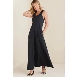Soft Surroundings Black Cotton-Modal Sleeveless Santiago Maxi Tank Dress Size S